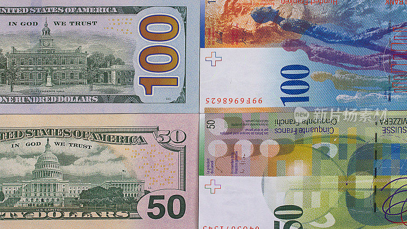 100美元50瑞士法郎的货币背景。