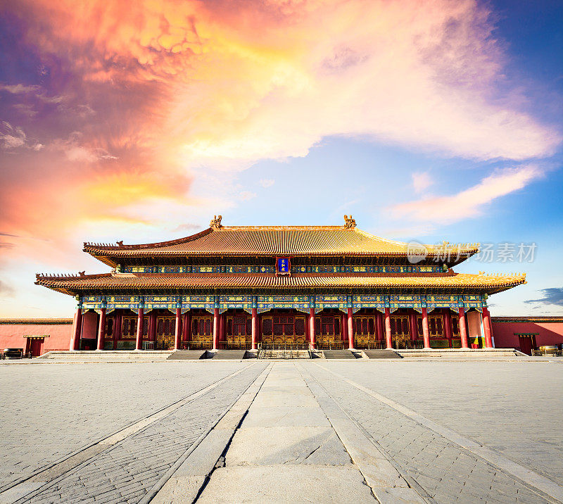 日落时著名的紫禁城，中国北京