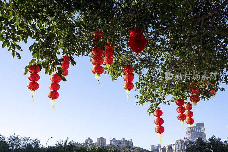 春节期间悬挂的灯笼