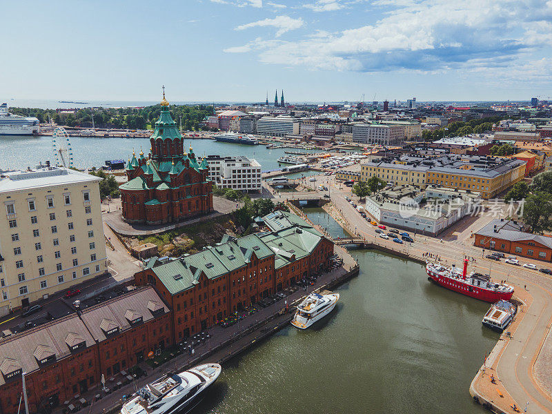 无人机拍摄的芬兰赫尔辛基乌斯宾斯基大教堂
