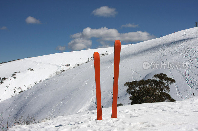 滑雪板在雪地里