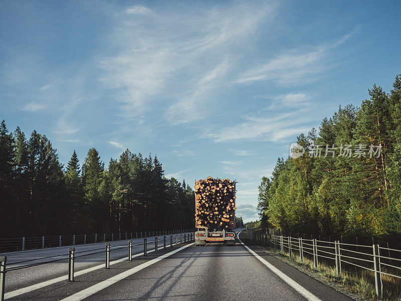 木材卡车在高速公路上行驶