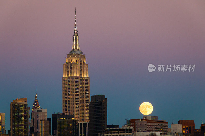 超级月亮和纽约的帝国大厦