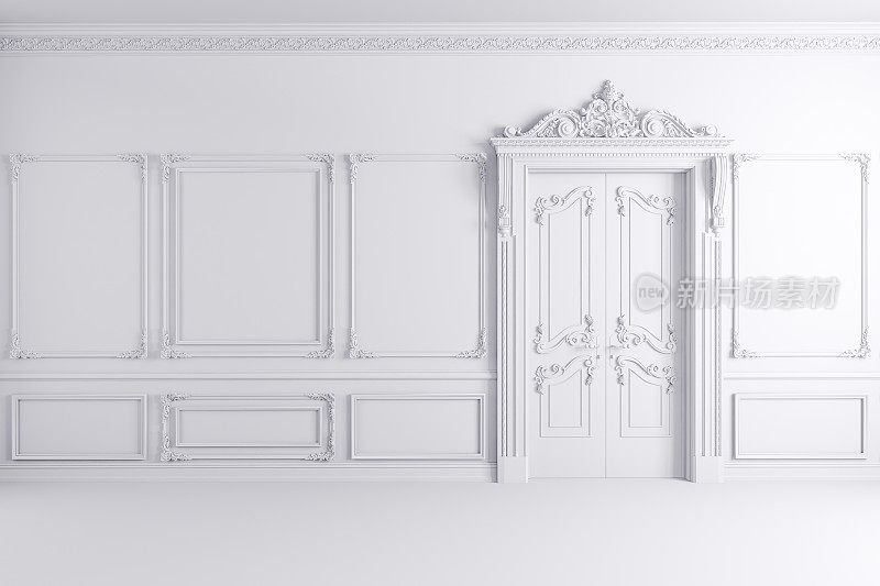 白色经典室内的3d渲染