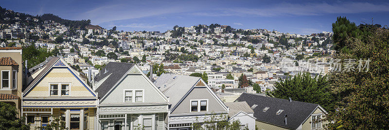旧金山风景如画的木制住宅郊区住宅城市景观全景加利福尼亚