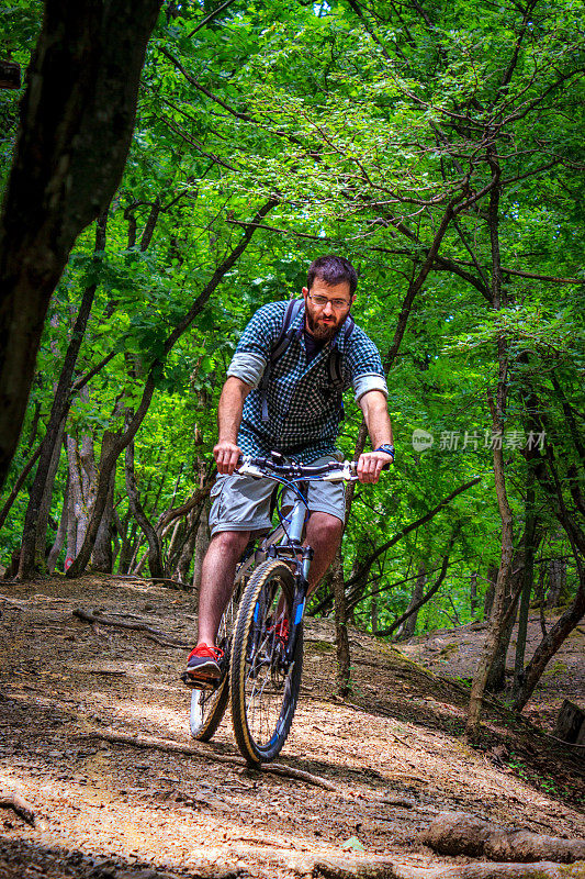 森林里的山地自行车骑士
