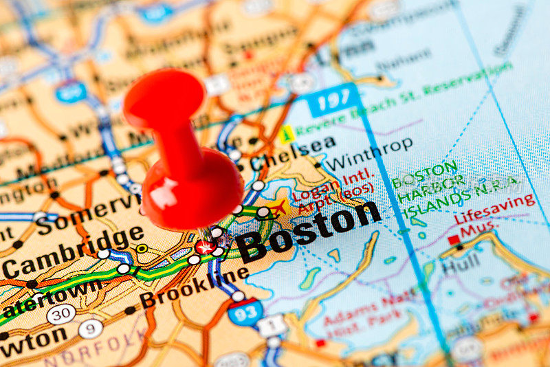美国首都城市在地图系列:波士顿，马萨诸塞州