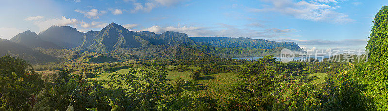 夏威夷考艾岛哈纳雷山谷的全景图