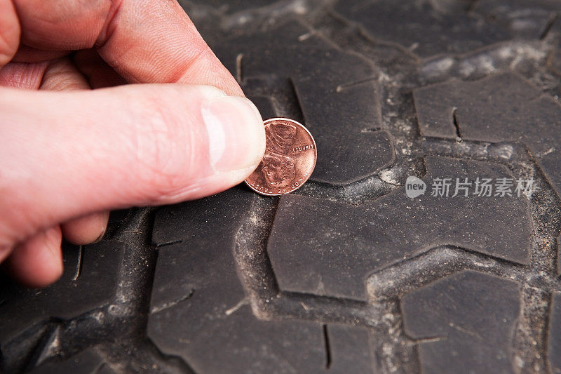 用硬币检查轮胎的胎面深度