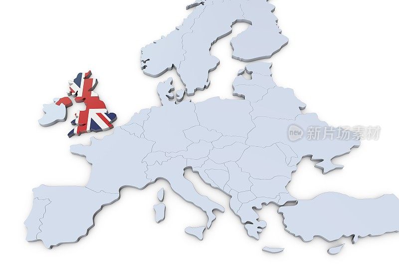 欧洲地图，英国高亮显示