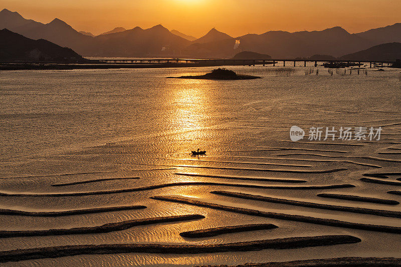 日落的泥滩，霞浦，中国，福建