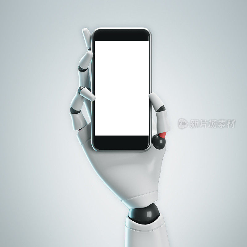 白色机器人手和智能手机，灰色