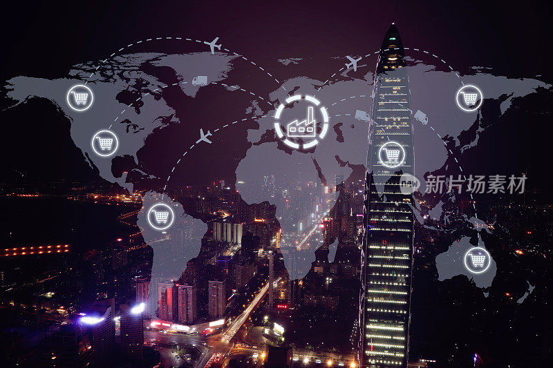 全球航运、物流、出口贸易网络运输连接，交付现代城市未来技术