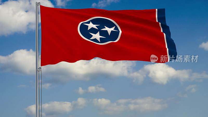 田纳西旗-美国州迎风飘扬反对多云的天空3d渲染