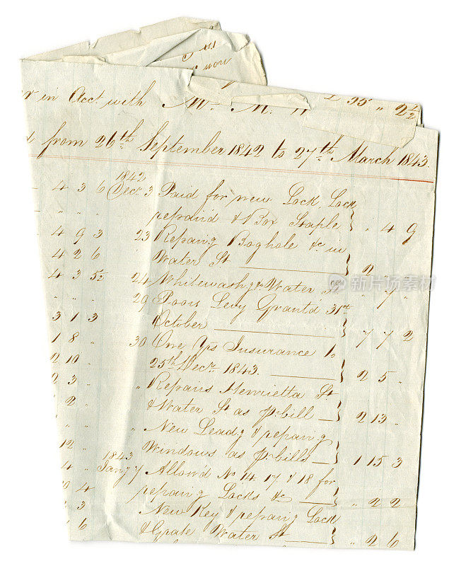 详细记录结构维修和费用，1842年