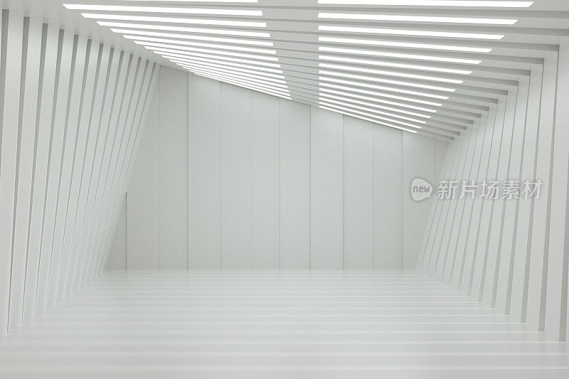 带有灯光的3D空房间，抽象的现代建筑背景