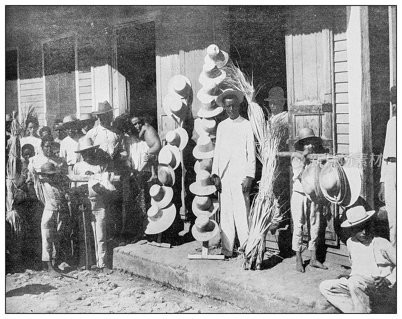 古董黑白照片:波多黎各帽子商店