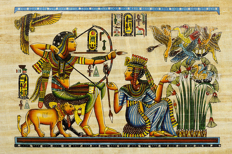 埃及纪念纸莎草，带有古代历史的元素