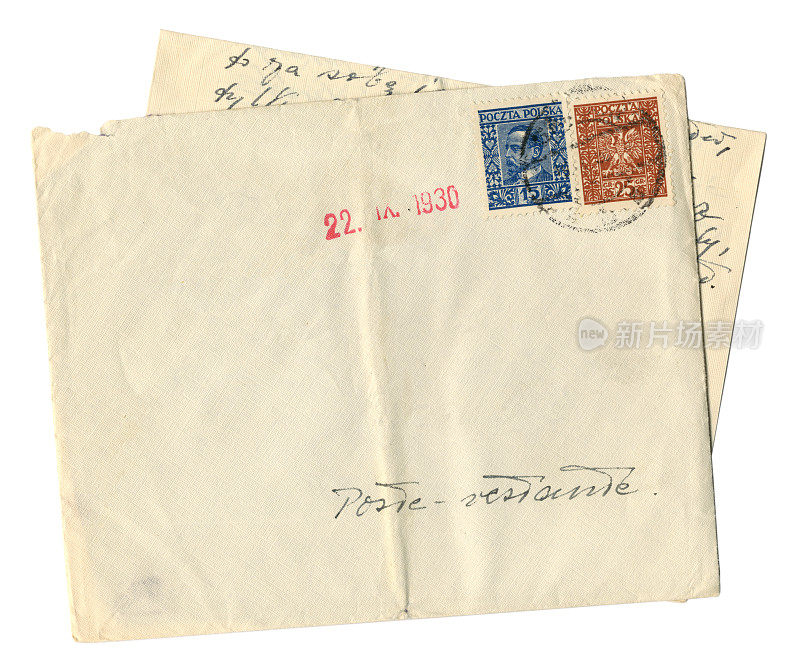 来自波兰的信封和信件，1930年