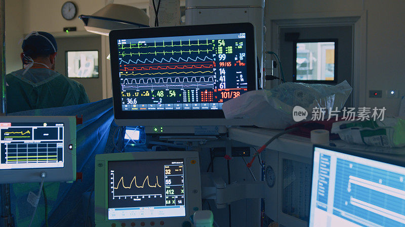 显示病人生命体征的医疗设备:血压、脉搏、体温、窦性节律、血饱和度
