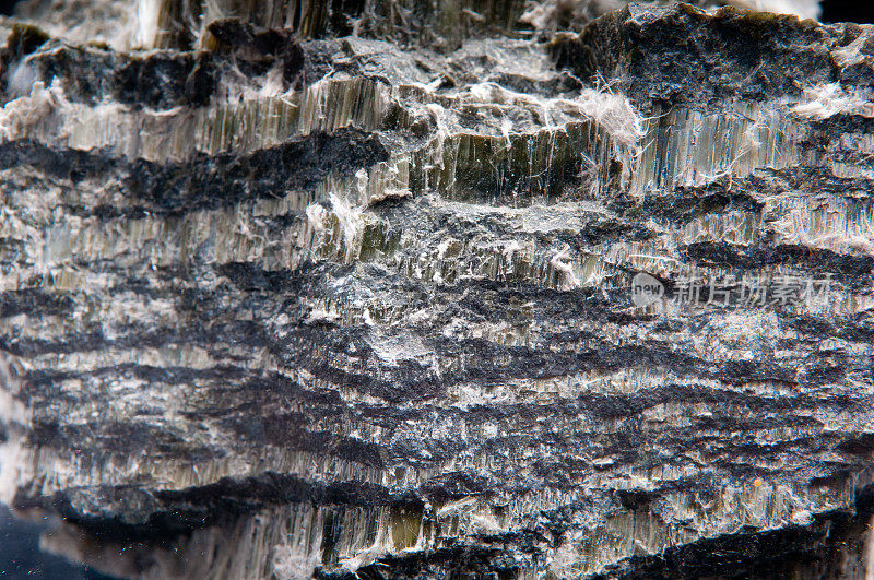 天然纤维硅酸盐矿物石棉的特写