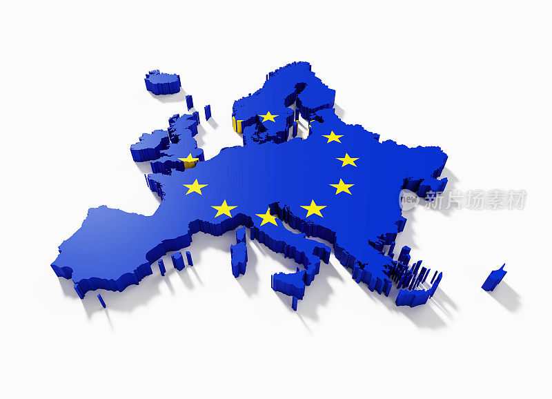 欧盟的国际边界纹理与欧盟旗帜在白色背景