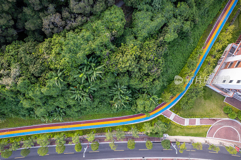 绿色区域的彩色跑道鸟瞰图