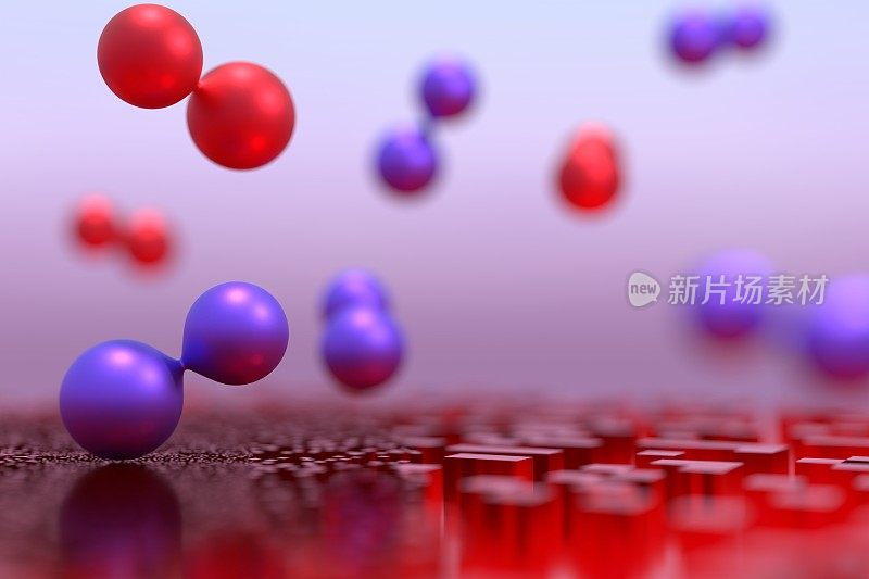紫色和红色调的抽象物体。气态双分子体游荡的空间。