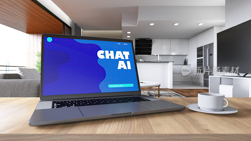 人工智能概念聊天AI屏幕上的笔记本电脑