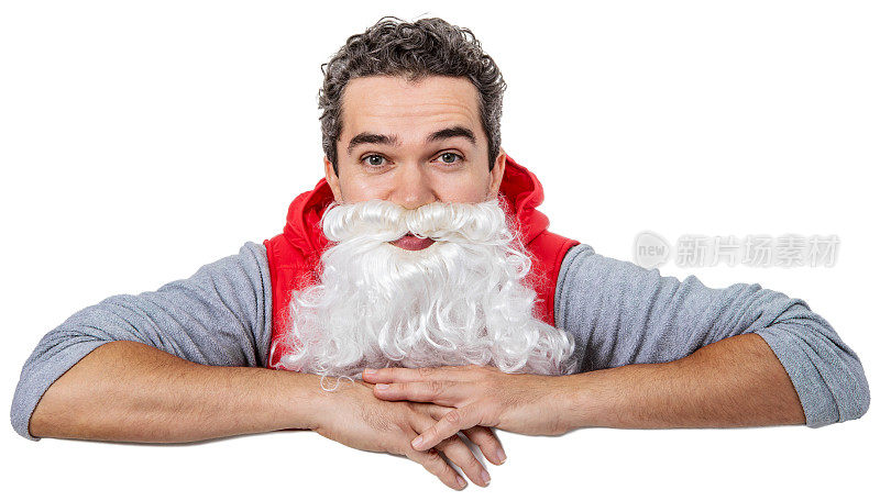 空白的标志-白色圣诞老人胡子的人(孤立的白色)