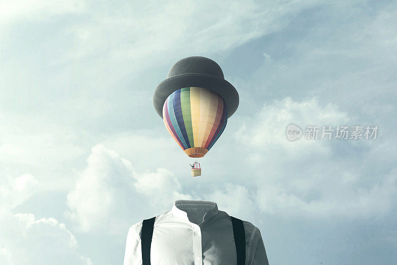 人用大气球在头上飞，改变观念