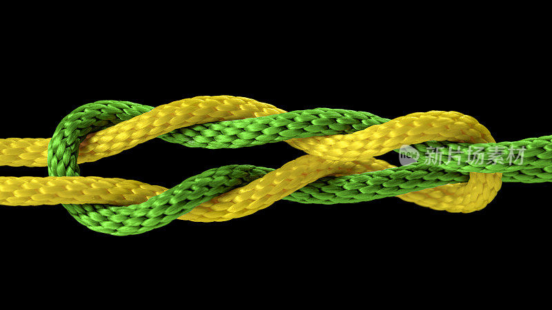 黄绿绳系成结