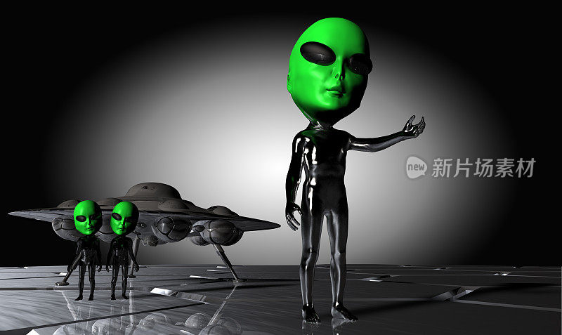 绿色外星人和Ufo访问