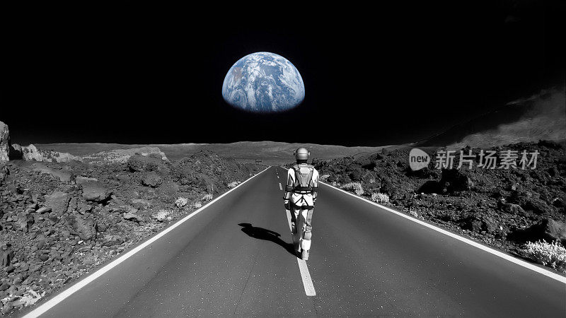 宇航员在月球上行走。回到地球