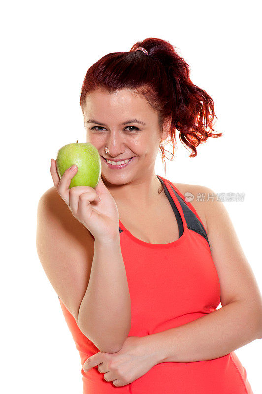 拿着苹果的健康女人