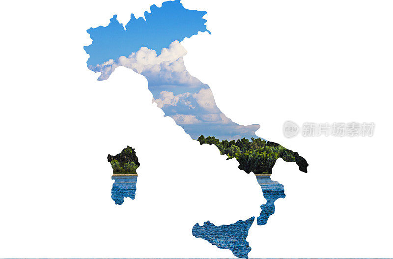 意大利地图和湖泊景观双重曝光