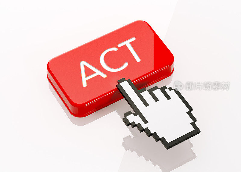 手形计算机光标点击一个红色按钮:Act写在按钮上