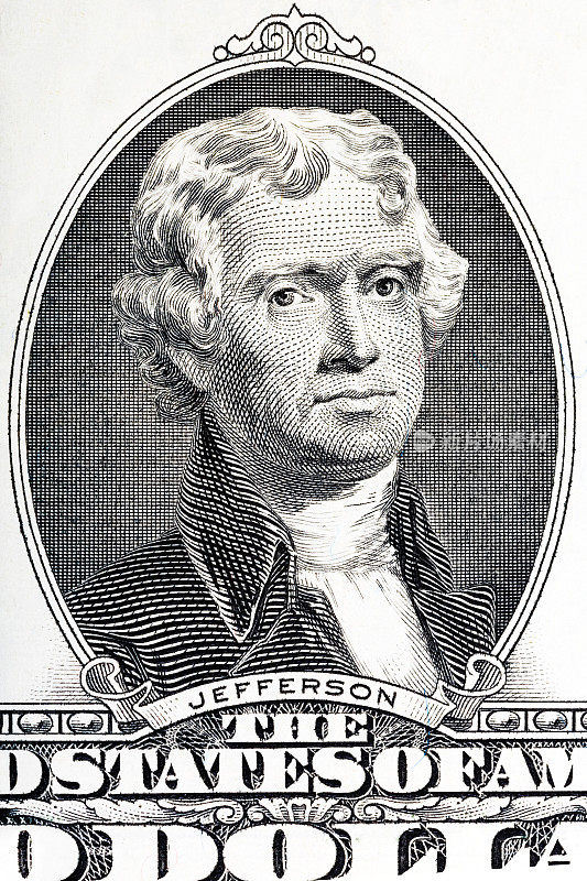 托马斯·杰斐逊在两美元钞票上的特写