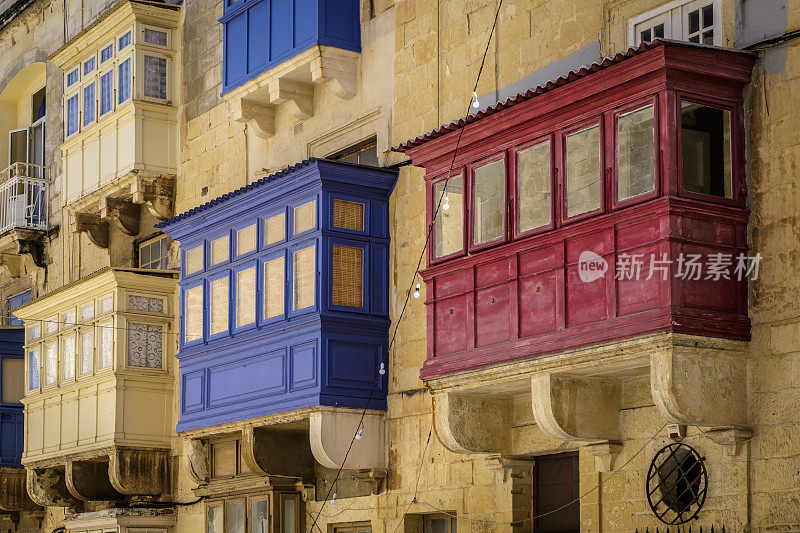 传统Oriel窗户在瓦莱塔，马耳他