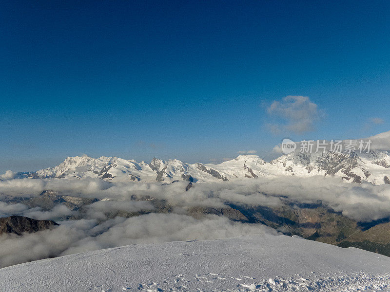 瑞士阿尔卑斯山。雄伟的雪山边