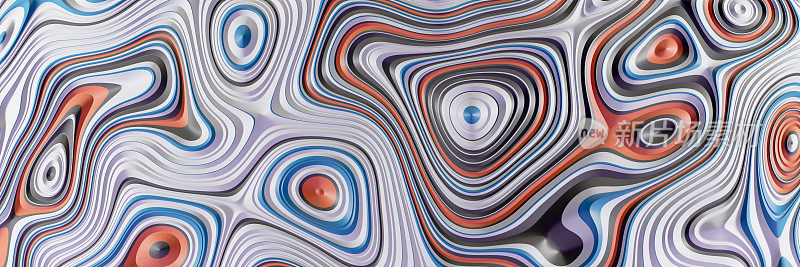 三维抽象波浪线背景。抽象液体图案现代背景，流体彩色波浪纹理，Voronoi纹理墙纸