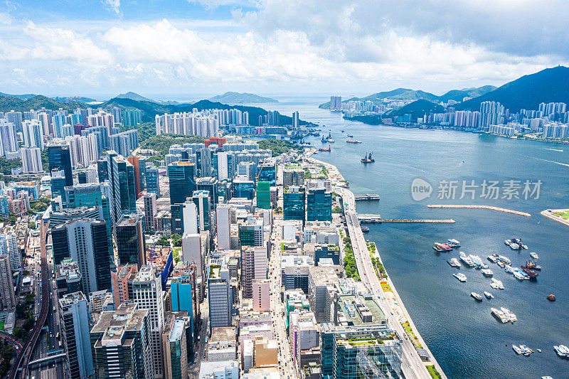 无人机拍摄的香港九龙城市景观