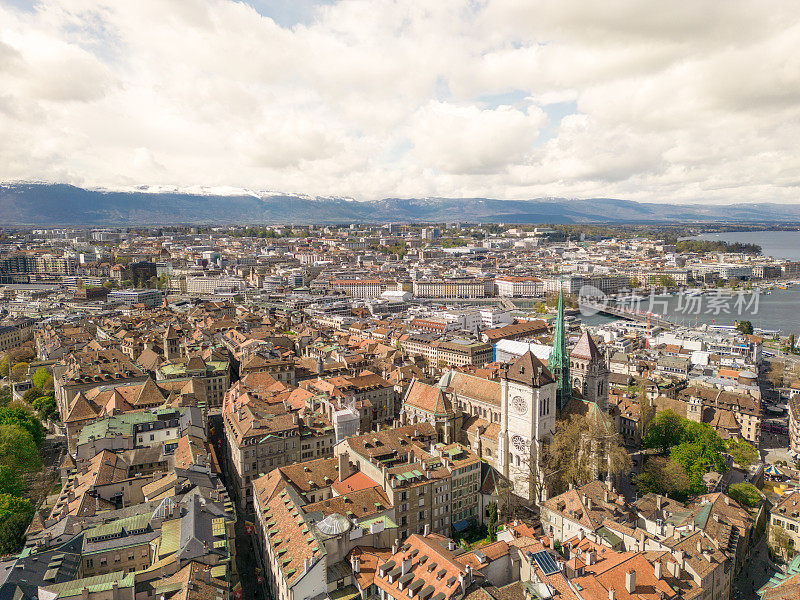 航拍的日内瓦，俯瞰屋顶瓦片，瑞士