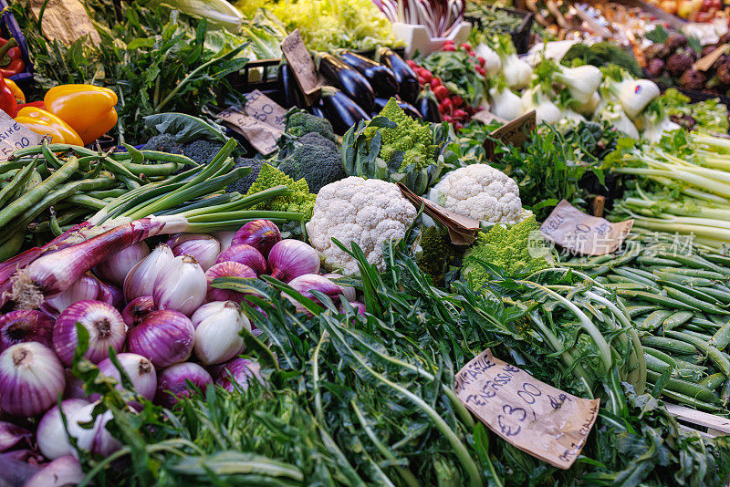 意大利博洛尼亚绿色市场摊位上的蔬菜