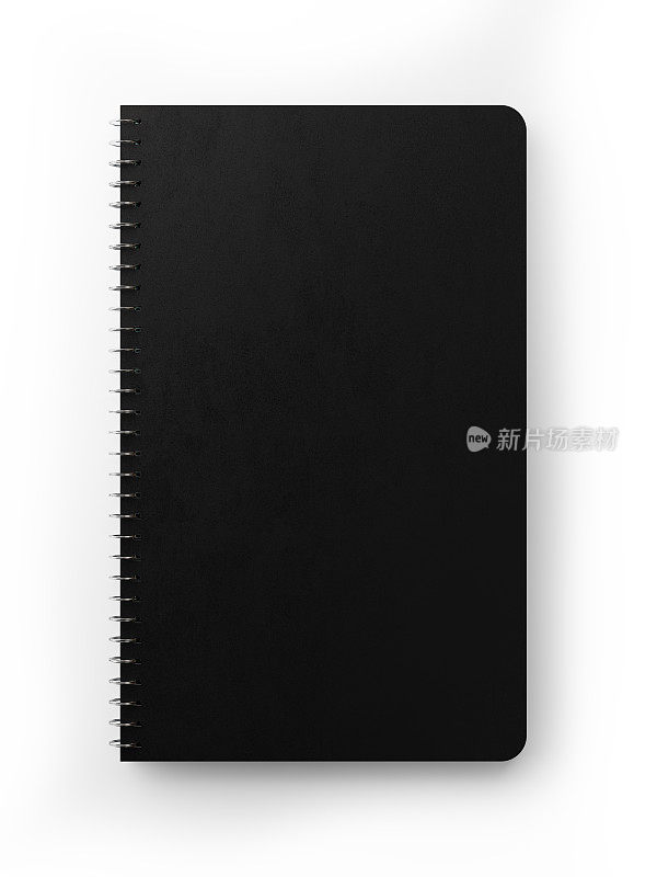 黑色螺旋笔记本孤立在白色背景