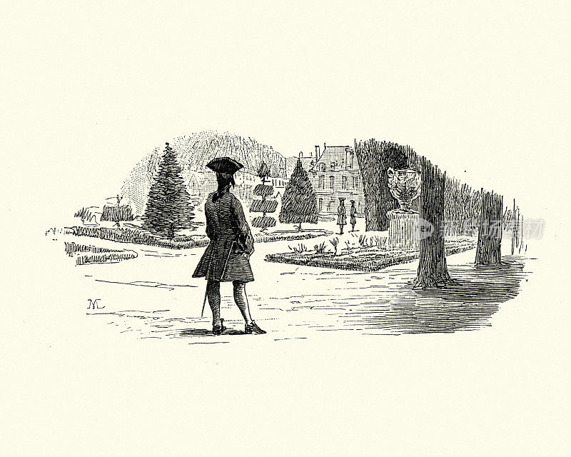 玛侬莱斯科-曼行走在花园18世纪