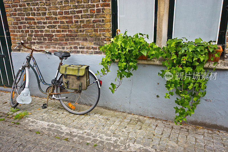 住宅区外停放的自行车