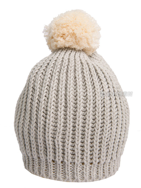 灰色针织冬季羊毛帽子与绒球绒球的婴儿