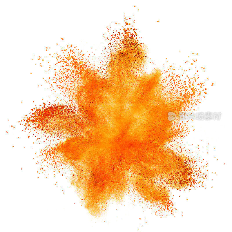 橙色粉末爆炸隔离在白色上