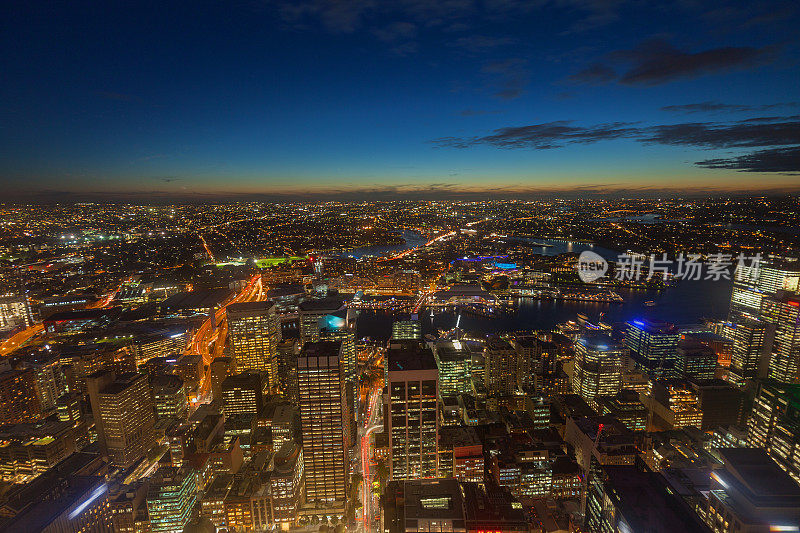 晚上，悉尼城市的天际线